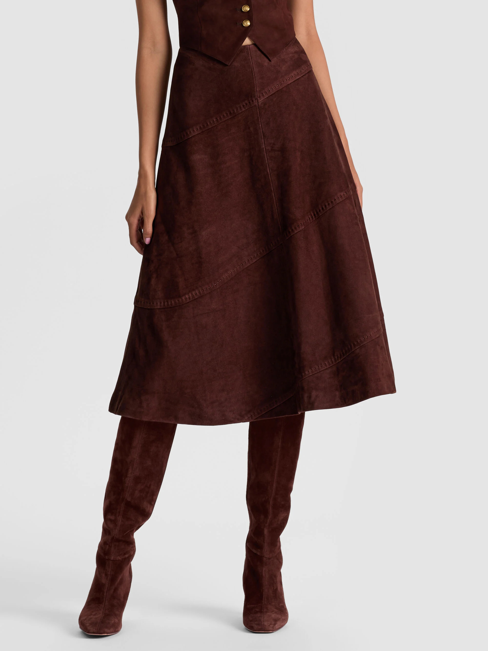 SOSIE SUEDE MIDI SKIRT | Alice + Olivia