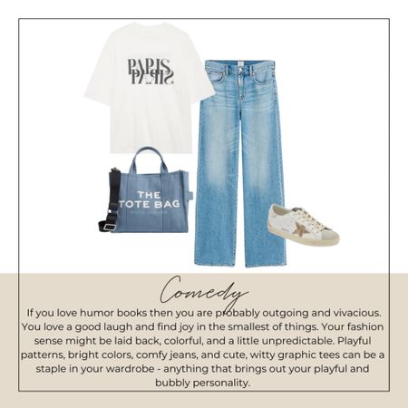 Love comedy books? Get a look that matches your love for this genre! A cute graphic tee, casual jeans, distressed sneakers, and a pop of color tote bag create a look that is fun, laidback, and simple 

#LTKshoecrush #LTKstyletip