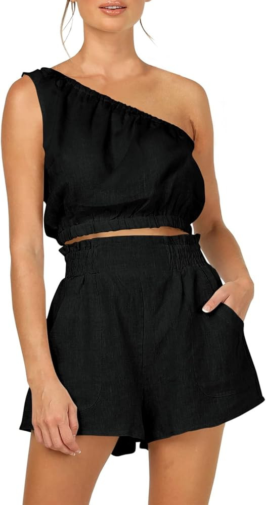 Eurivicy Women's 2 Piece Outfits Sleeveless Crop Tank Top and High Waist Pocketed Shorts Loose Su... | Amazon (US)