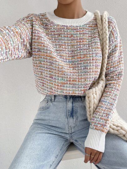 Space Dye Drop Shoulder Sweater | SHEIN