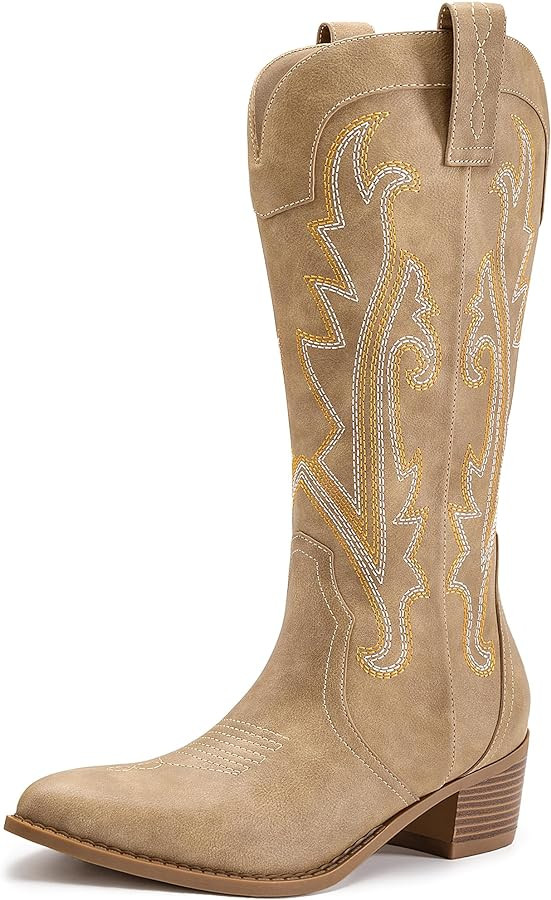 Athlefit Cowboy Boots for Women Western Cowgirl Boots Fashion Embroidered Pointed Toe Chunky Heel... | Amazon (US)