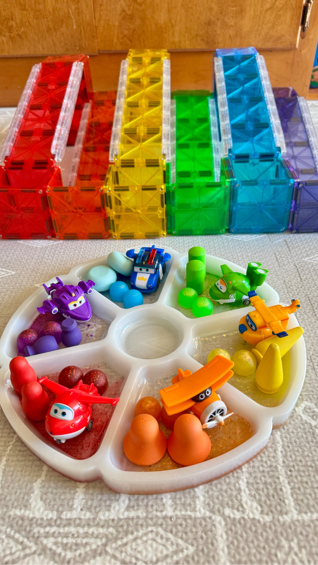 With our MAGNA-Tile Rail Racers Pack, we turned our rainbow into a full-on sorting adventure 🌈

Loose parts, color matching, fine motor practice… and of course sending Super Wings flying down each ramp ✈️

The biggest learning moments are the ones that look like play ❤️

Save this for your next homeschool or quiet-time activity! It kept my son busy and then big brother got his chance at it. 

#learningthroughplay #homeschoolmom #sahm #toddleractivities #invitationtoplay

#LTKKids #LTKstorytime
