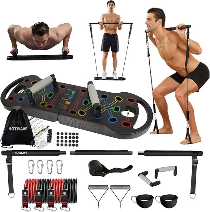 HOTWAVE Portable Exercise Equipment with 16 Gym Accessories.20 in 1 Push Up Board Fitness,Resista... | Amazon (US)