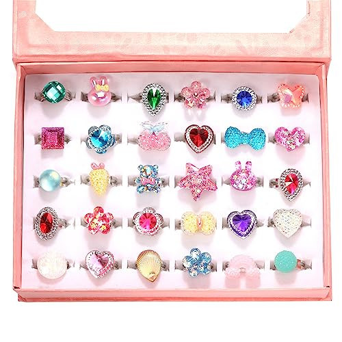 PinkSheep Little Girl Jewel Rings in Box, Adjustable, No duplication, Girl Pretend Play and Dress Up Rings (30 Jewel Ring) | Amazon (US)