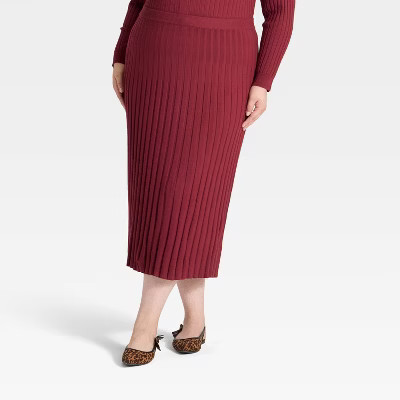 Women's Ribbed Mini Sweater Skirt - A New Day™ Maroon 1X | Target