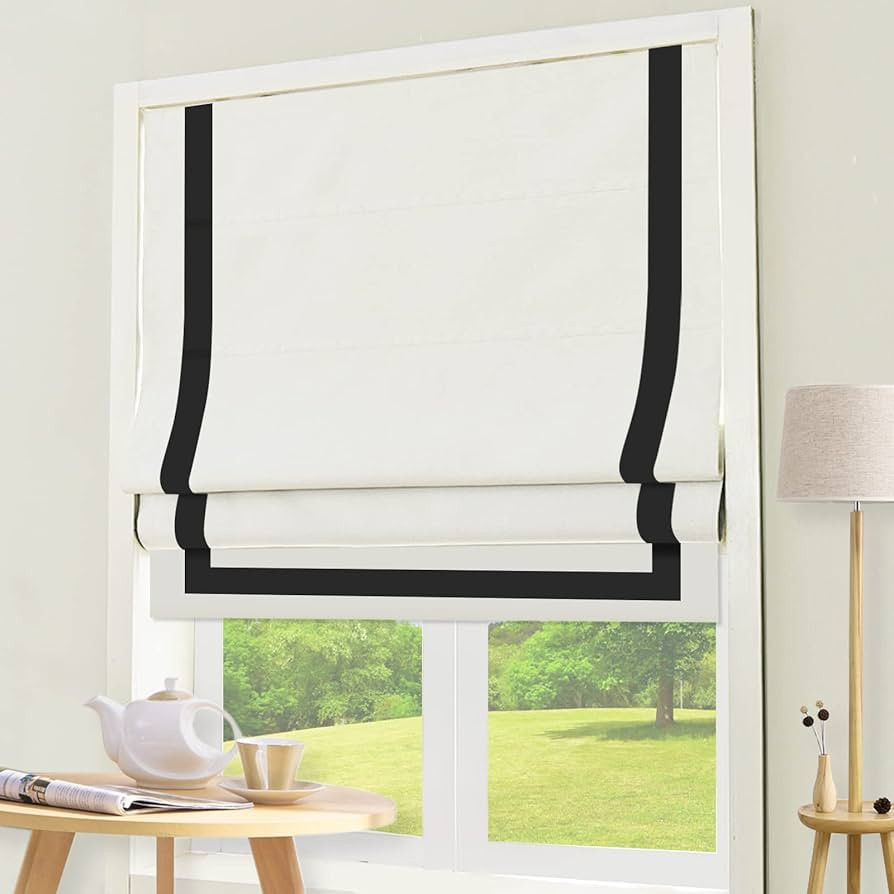DEJAVU Roman Shades with Ribbon Border for Windows, White Black Custom Blackout Light Filtering R... | Amazon (US)