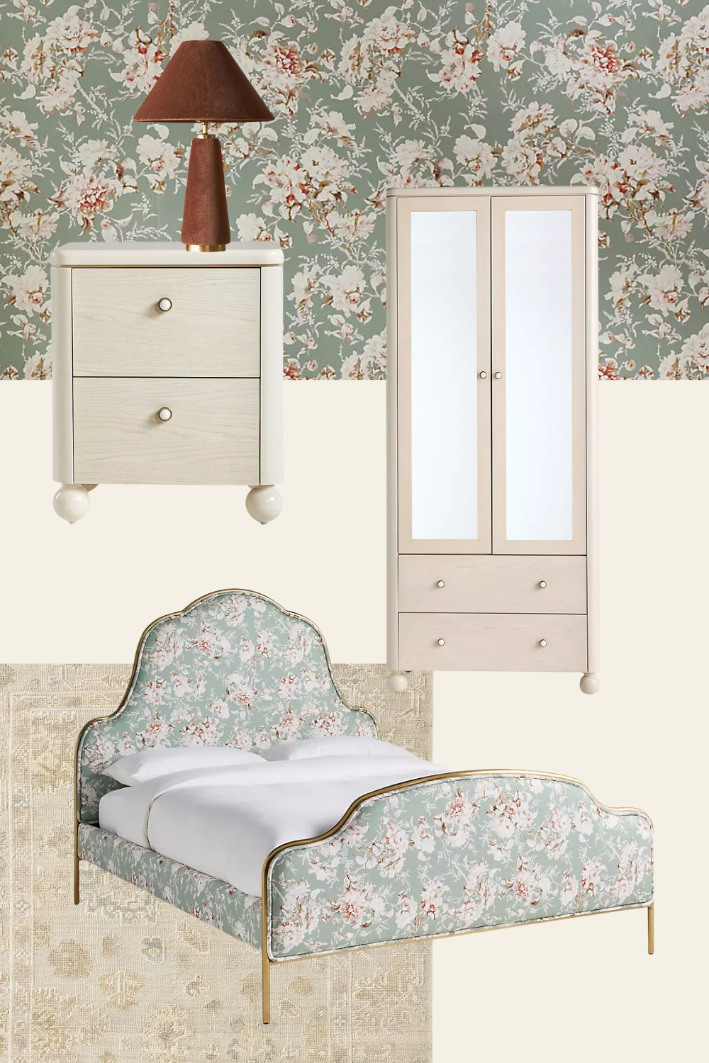 If I were redoing my bedroom, these Anthropologie finds would be at the very top of my list. A romantic floral wallpaper paired with a coordinating bed frame sets the tone, layered with a soft neutral rug for balance. A creamy armoire and nightstand add timeless charm, while a rich brown velvet lamp brings in just the right amount of warmth. Absolutely obsessed.

Anthropologie bedroom decor, floral wallpaper bedroom, patterned bed frame, neutral bedroom rug, cream armoire, cream nightstand, brown velvet lamp, romantic bedroom design, elevated bedroom decor, cozy neutral bedroom, feminine bedroom style, timeless bedroom furniture, layered bedroom design, modern romantic bedroom, designer bedroom inspiration 

 #LTKHome
