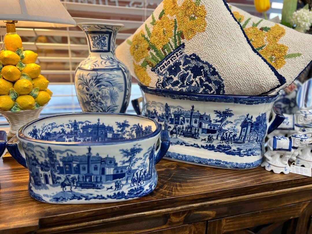 Blue and White Foot Bath Planters 2 - Etsy | Etsy (US)