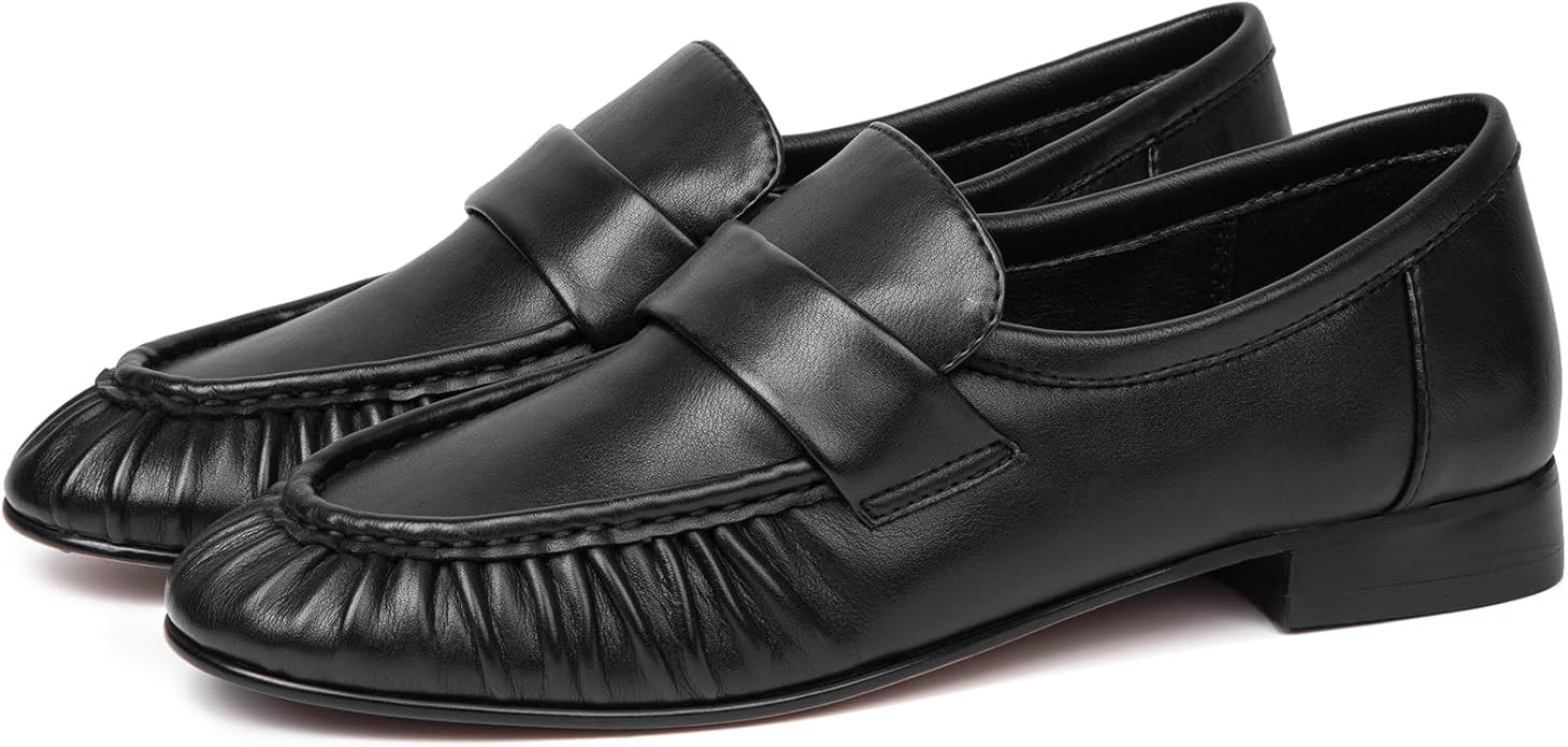 Loafers for Women Flat Shoes Chunky Heel Penny Loafers Round Toe Slip on Comfortable Dressy Shoes... | Amazon (US)