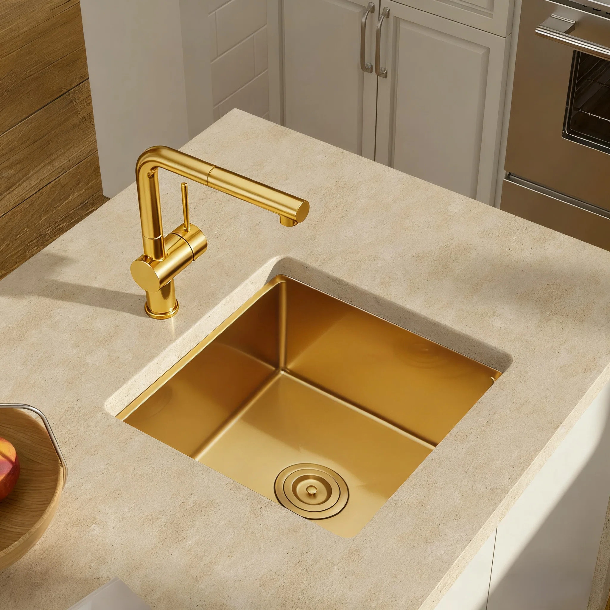Square Undermount 17" L X 17" Gold Stainless Steel Bar Prep Sink With Accessories X-G1717 | Wayfair North America