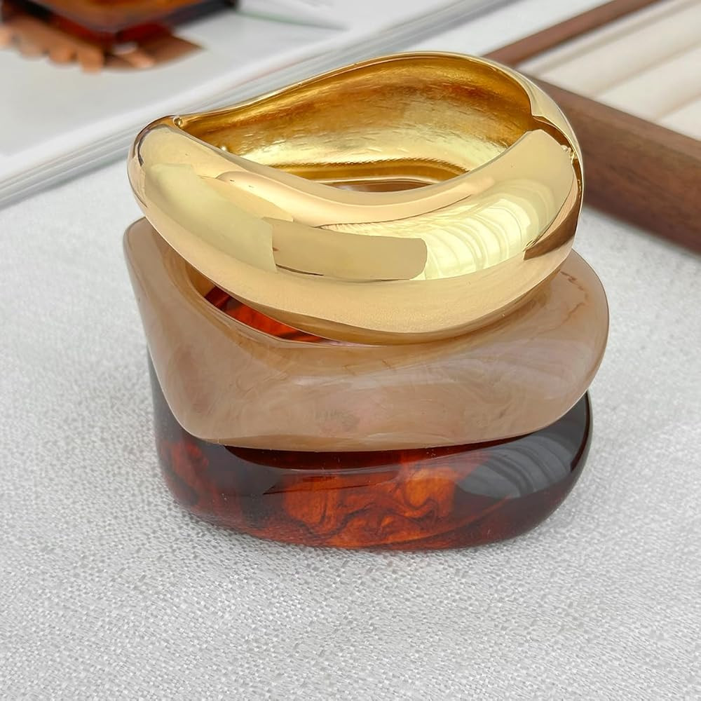 Ingemark Chunky Acrylic Bangles Bracelets for Women Gold Wide Cuff Minimalist Jewelry Statement C... | Amazon (US)