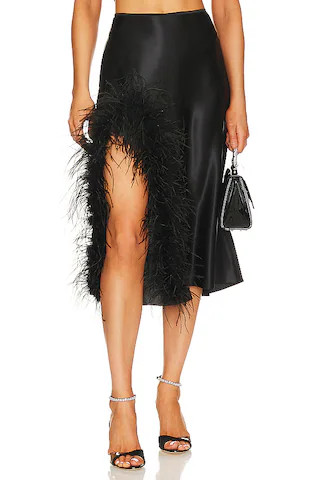 Nue Studio Laetitia Feather Midi Skirt in Black from Revolve.com | Revolve Clothing (Global)