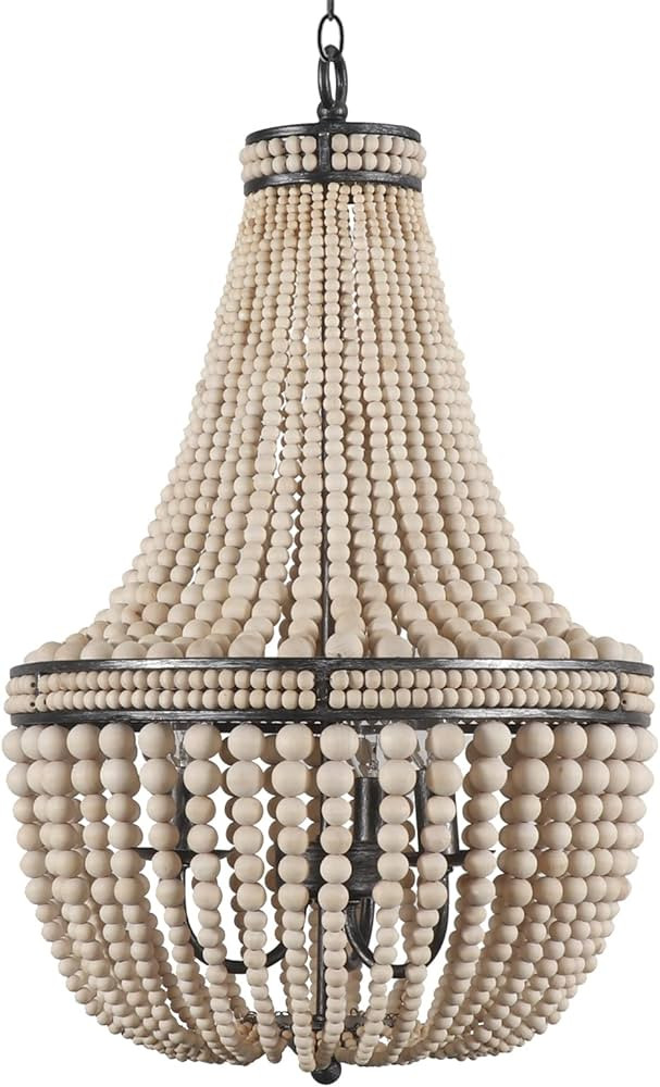 DOCHEER Farmhouse Wood Beaded Chandelier Boho Light Fixture, Oak White Wooden Bead Chandeliers Ru... | Amazon (US)