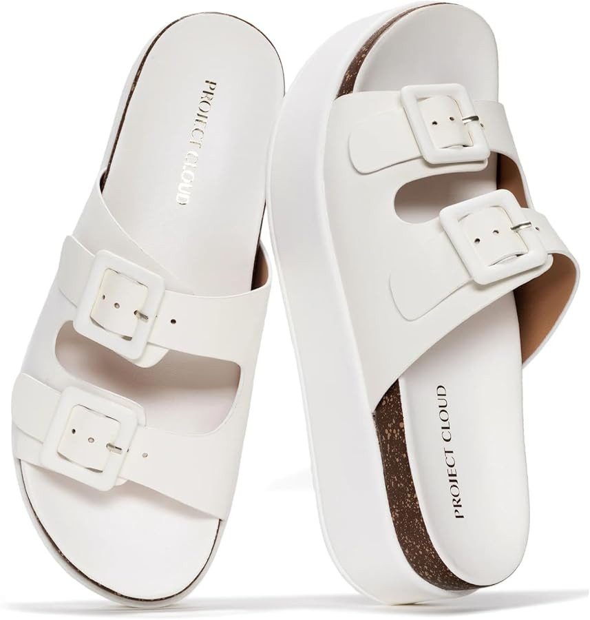 Project Cloud Wedge Platform Sandals For Women - Memory Foam Insole & Cork Footbed Platform Heel ... | Amazon (US)