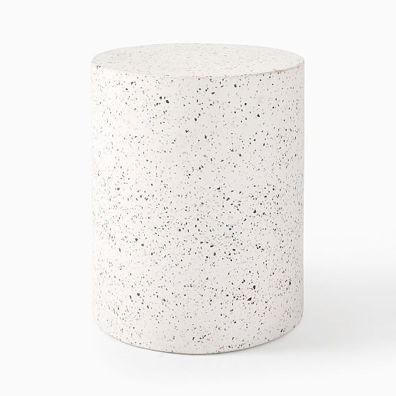 Terrazzo Drum 15" Indoor/Outdoor Round Side Table, White | West Elm (US)