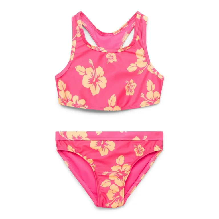 Wonder Nation Girls Racerback Bikini Swimsuit Set with UPF50+, 2-Piece | Walmart (US)