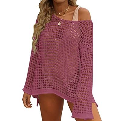 ZESICA Women's 2024 Summer Crochet Hollow Out Long Sleeve Beach Bikini S… | Amazon (US)