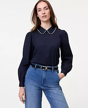 Weekend Collection Scalloped Trim Blouse | Ann Taylor