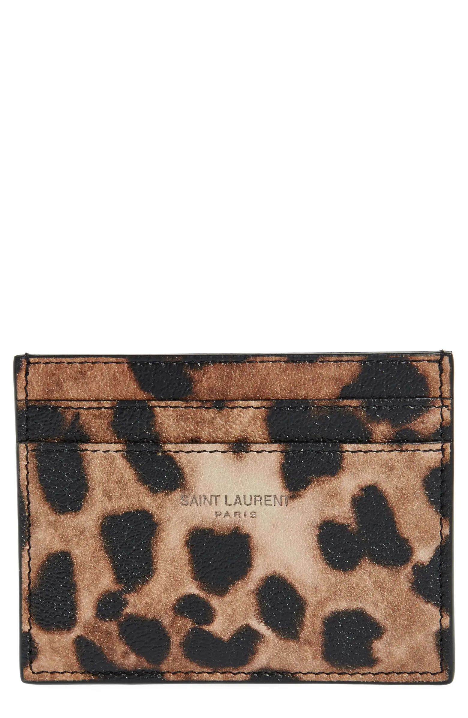 Saint Laurent Leopard Print Lambskin Card Case | Nordstrom | Nordstrom