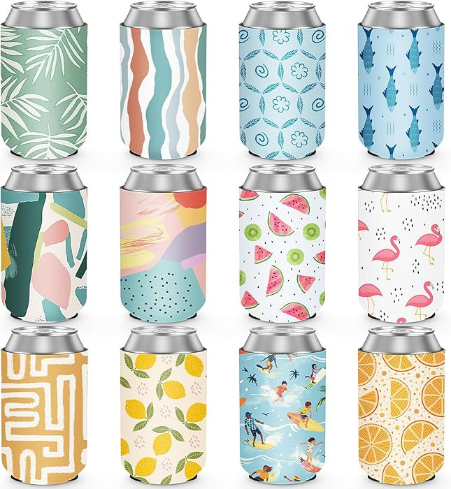 12 Pack Summer Can Cooler Sleeve Insulated Neoprene Can Coolers in Bulk, Beach Pool Bottle Can Dr... | Amazon (US)