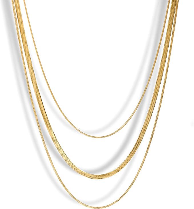 Layered Gold Necklaces For Women,5 Styles Available,Stainless Steel Trendy Necklaces Choker Snake... | Amazon (US)