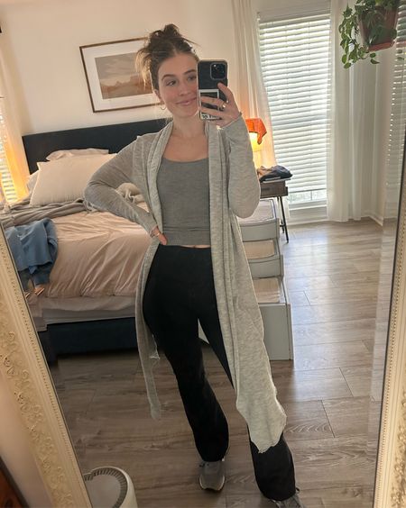 GROCERY SHOPPING CHIC. These lululemon flared leggings are goldddd! And then this long sweater to just cover everything up is perfection. We love a monochrome moment  

#LTKHoliday #LTKSeasonal #LTKGiftGuide