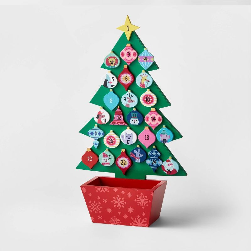 16" Wood Christmas Tree with Ornaments Advent Calendar Green - Wondershop™ | Target