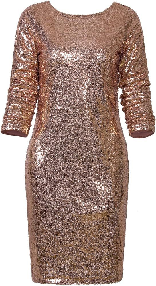 VIJIV Women's Sparkle Glitzy Glam Sequin Long Sleeve Flapper Party Club Dress | Amazon (US)