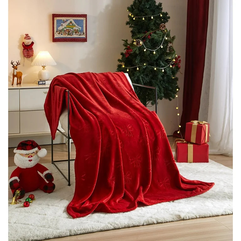 Holiday Time Cozy Christmas Plush Embossed Bows Overized Throw Blanket, 50"x70" | Walmart (US)
