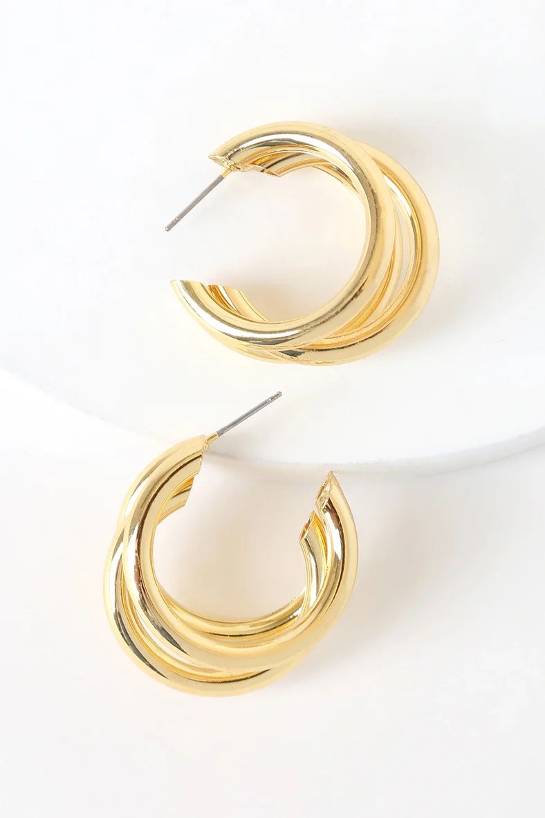 Three's A Crowd 24KT Gold Triple Hoop Earrings | Lulus (US)