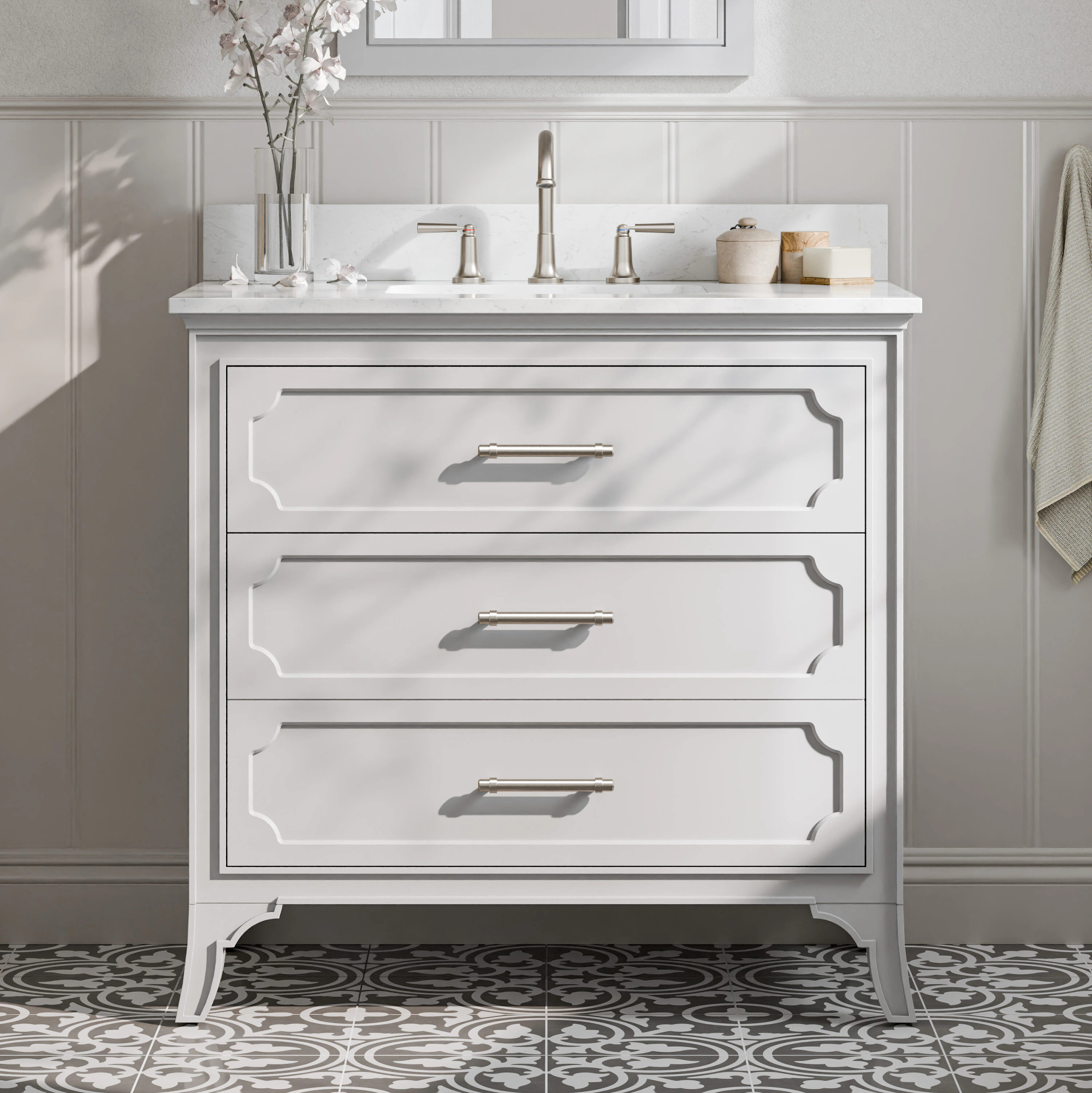 allen + roth Helena 36-in Muse Gray Undermount Single Sink Bathroom Vanity with Carrara Engineere... | Lowe's