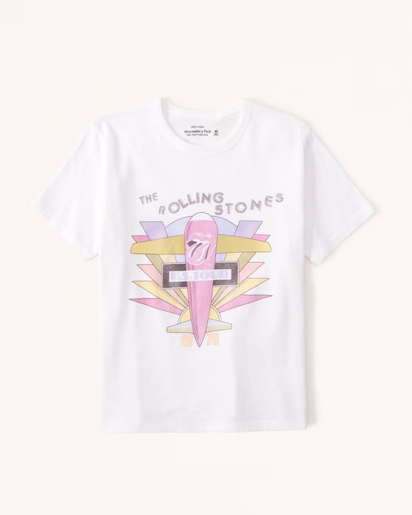 Women's Short-Sleeve Rolling Stones Graphic Skimming Tee | Women's Tops | Abercrombie.com | Abercrombie & Fitch (US)