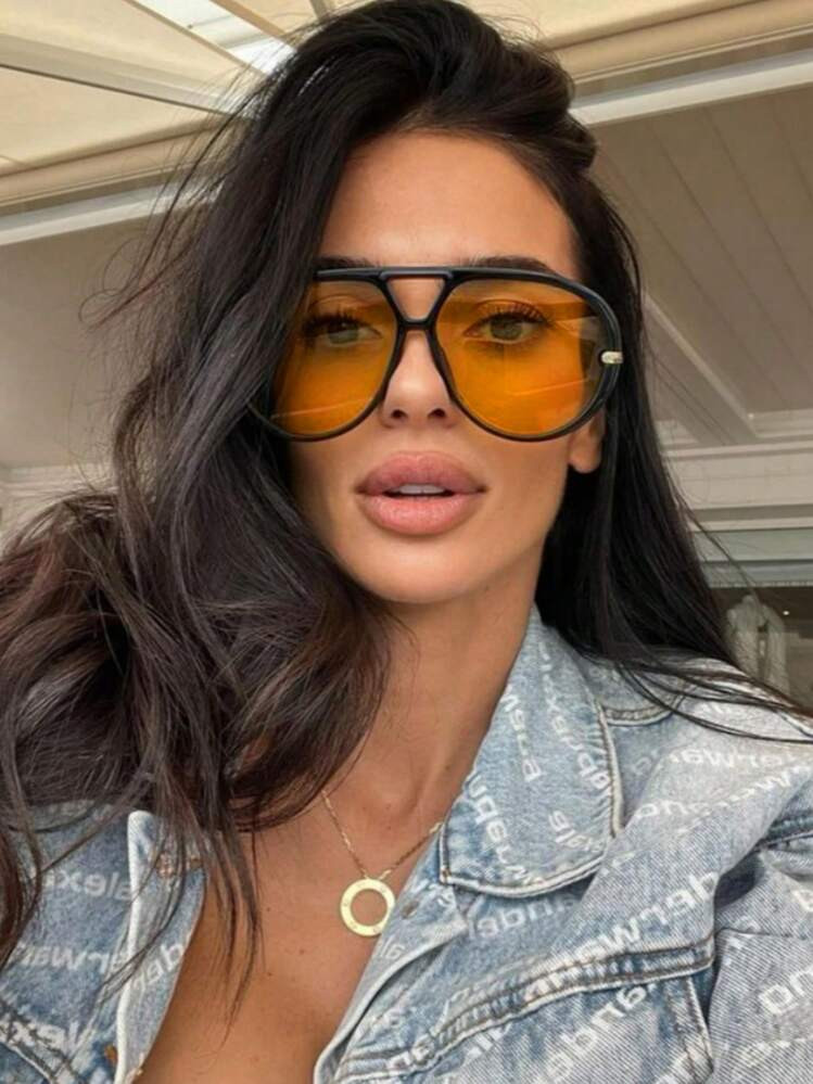 1PC New Vintage Oversized Double Bridge Square Fashion Glasses For Women And Men, Versatile For O... | SHEIN