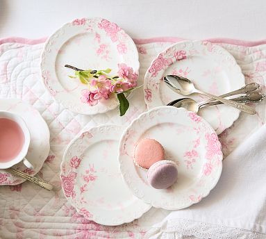 LoveShackFancy Pink Rose Appetizer Plates - Set of 4 | Pottery Barn (US)