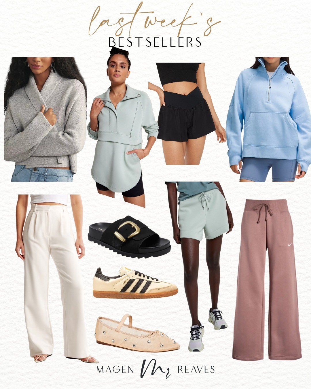 Last Week's Bestsellers - Anthropologie Sweater - Adidas Samba Shoes - Nike Sweatpants 

#LTKsalealert #LTKshoecrush #LTKstyletip