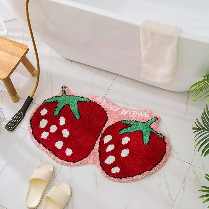 UKELER Cute Strawberry Shape Bathroom Rug for Kids Non Slip Absorbent Bath Mat Washable Shaggy Ki... | Amazon (US)