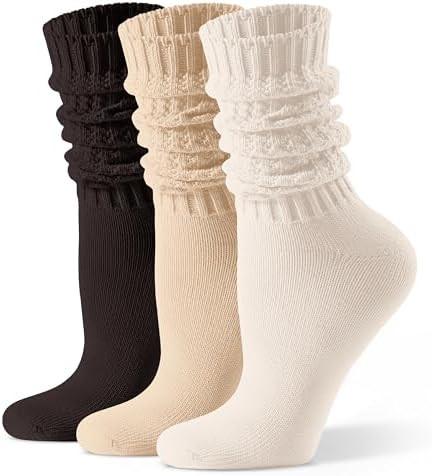 CS CELERSPORT Women's Slouch Crew Socks Scrunch Cozy Cotton Calf Tube Socks 3 Pairs | Amazon (US)