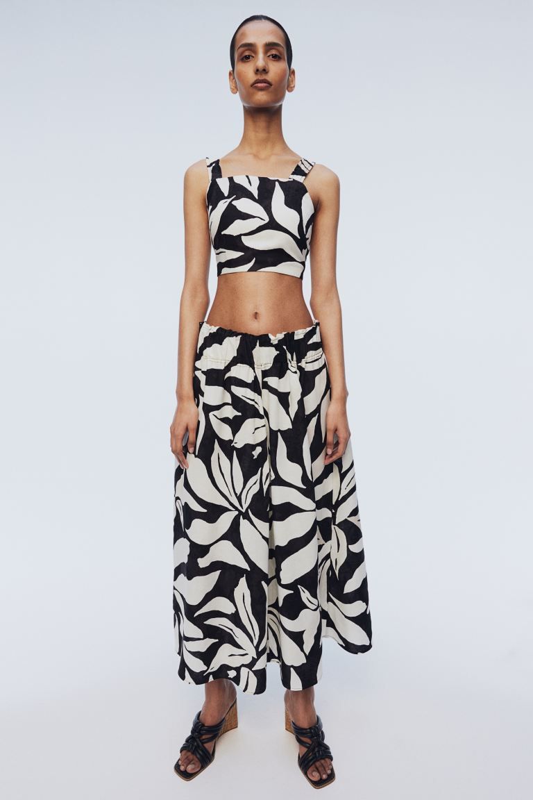 Slit-hem Skirt - Black/white patterned - Ladies | H&M US | H&M (US + CA)