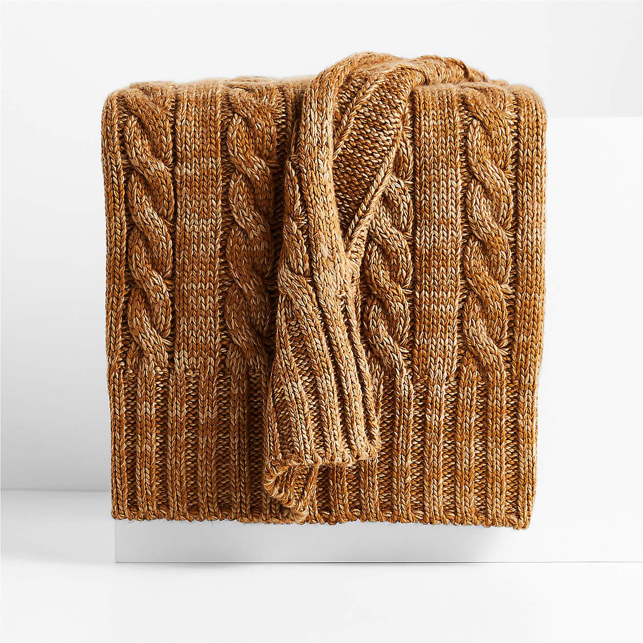 Alabaster Beige Cozy Cable Knit 70"x55" Decorative Throw Blanket | Crate & Barrel | Crate & Barrel