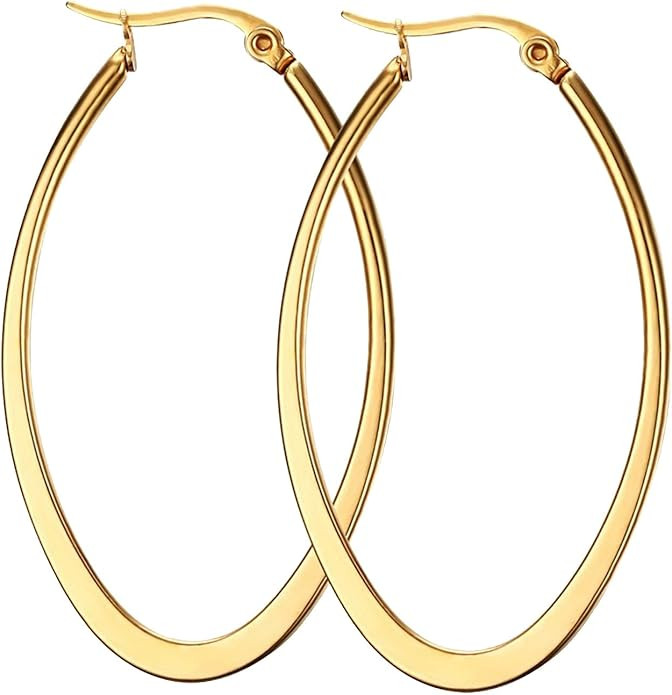 Nanafast Titanium Stainless Steel Oval-shaped Hoop Earrings for Women | Amazon (US)