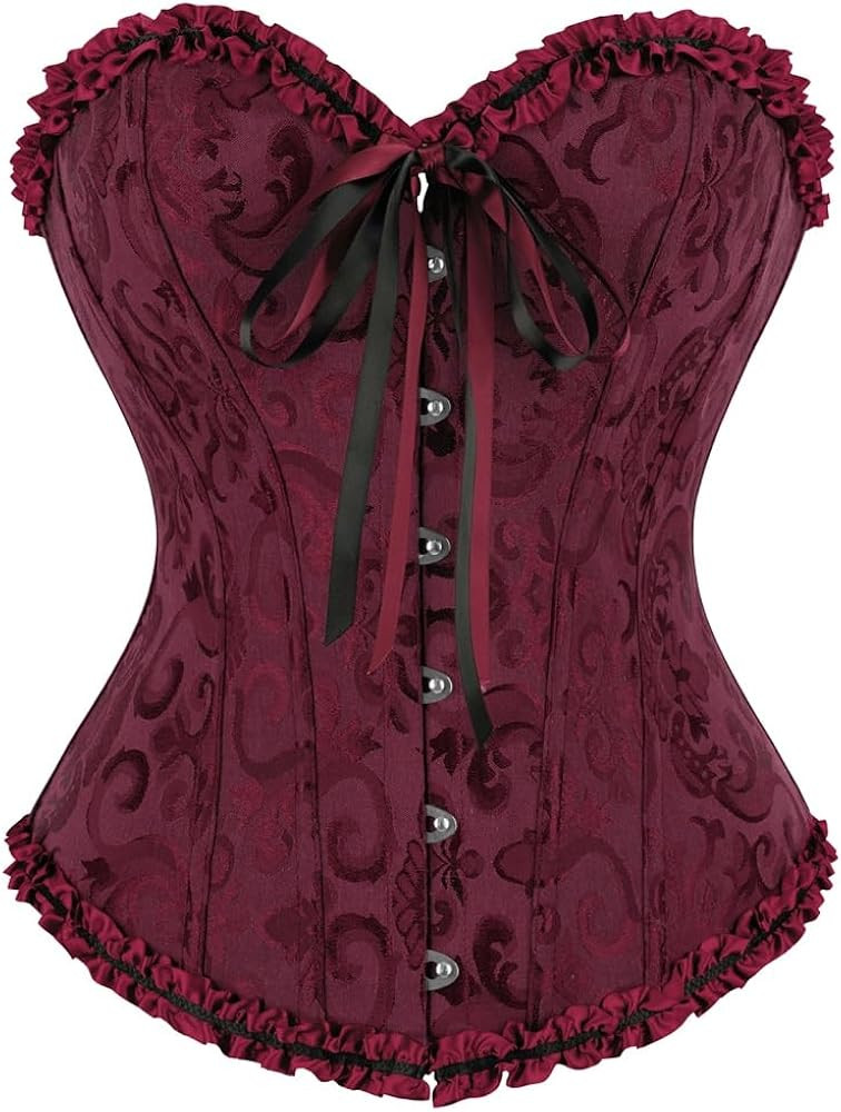 frawirshau Women's Lace Up Boned Overbust Corset Bustier Lingerie Bodyshaper Top | Amazon (US)