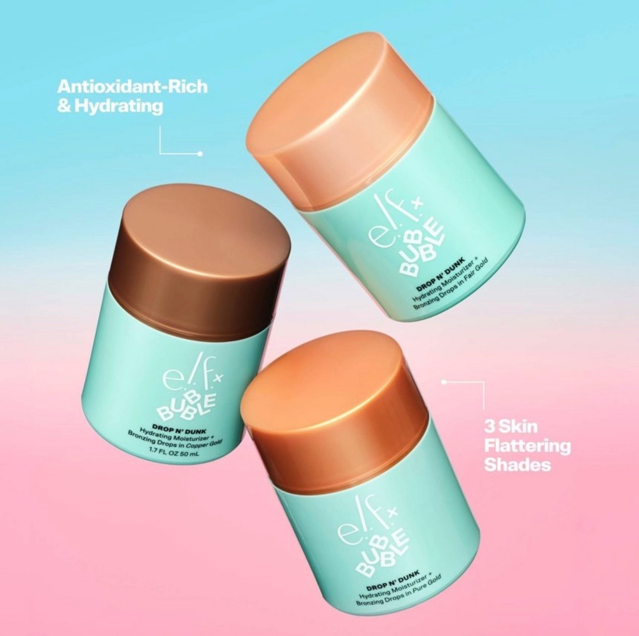 New Bubble Skincare x e.l.f Drop N'Dunk Hydrating Moisturizer + Bronzing Drops

#LTKBeauty #LTKgrwm