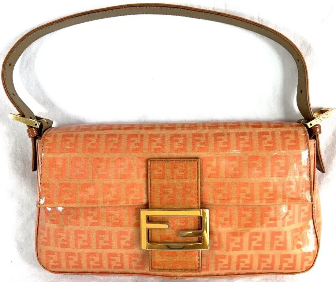 FENDI Orange Mamma Pochette Baguette Zucchino Vinyl Shoulder Bag Made in Italy | eBay US
