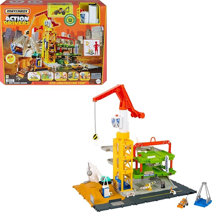 Matchbox Toy Cars & Playset, Action Drivers Epic Construction Yard, 20-in Tall Working Crane & 1:... | Amazon (US)