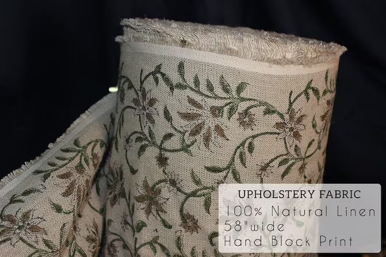 Aaradhna Floral  Linen Block Print Upholstery Fabric - Etsy | Etsy (US)