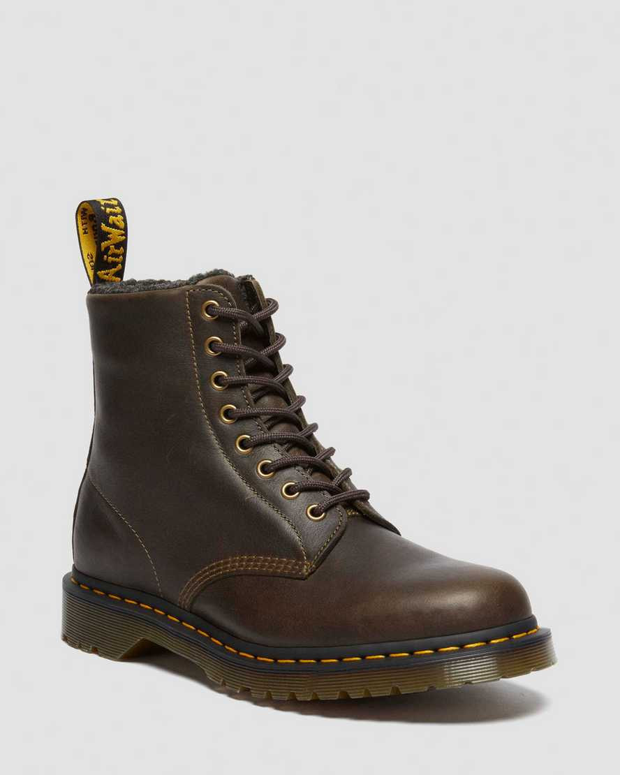 Dr. Martens 1460 Faux Fur Lined Grizzly Leather Lace Up Boots in Brown, Size: 4 | Dr Martens (UK)