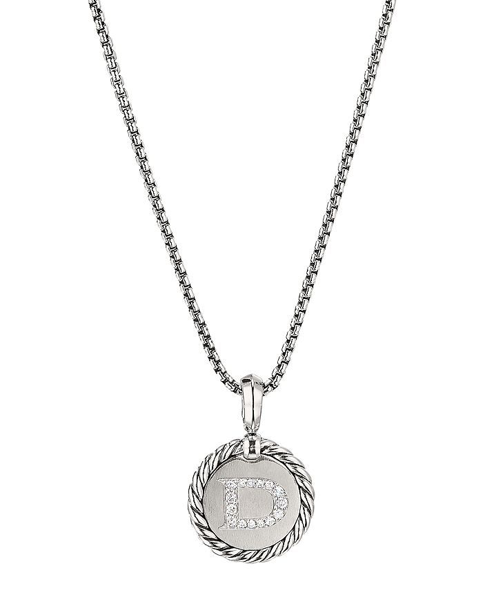 David Yurman Sterling Silver Cable Collectibles Initial Charm Necklace with Diamonds, 18" Back to... | Bloomingdale's (US)