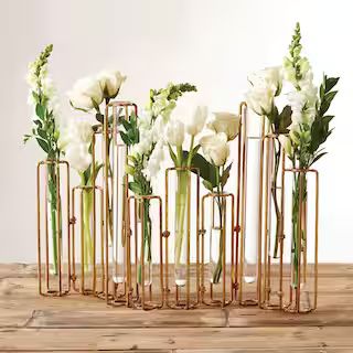 Two's Company 13 in. High Lavoisier Antiqued Gold Metal/Glass Hinged Flower Vases (Set of 10) MIN... | The Home Depot