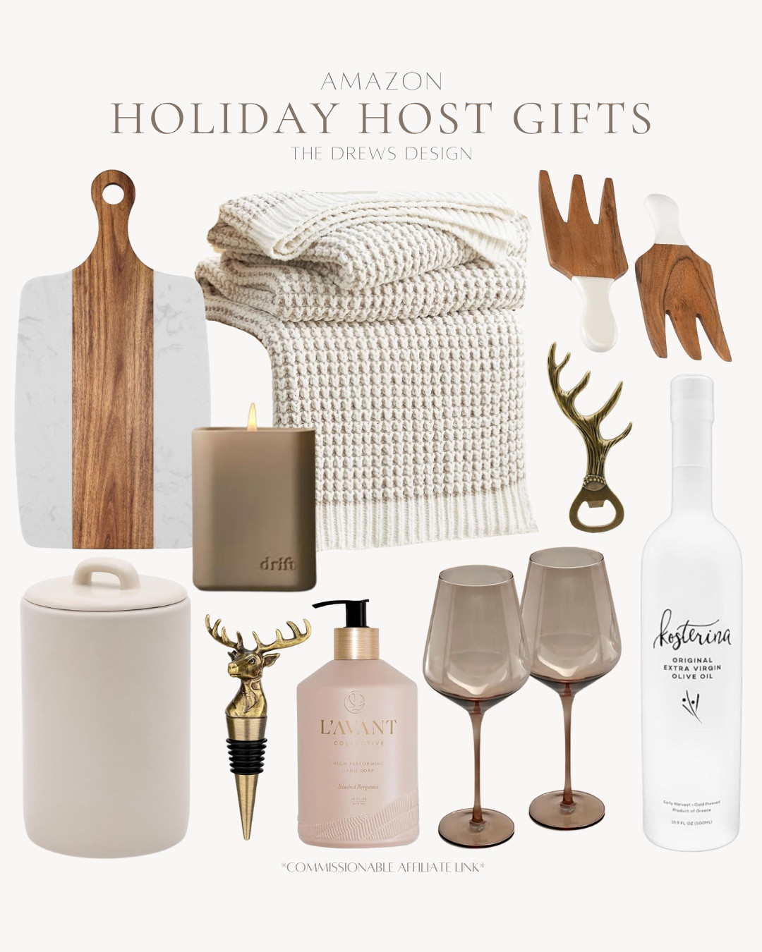 Holiday host gifts include cheese bird, candle, blanket, salad rings, bottle opener, olive oil, wine glasses, hand lotion, wine stopper, canister.

Holiday host gifts, gift guide, gifts for her, gifts for couple, kitchen gifts

#LTKFindsUnder50 #LTKHoliday #LTKGiftGuide