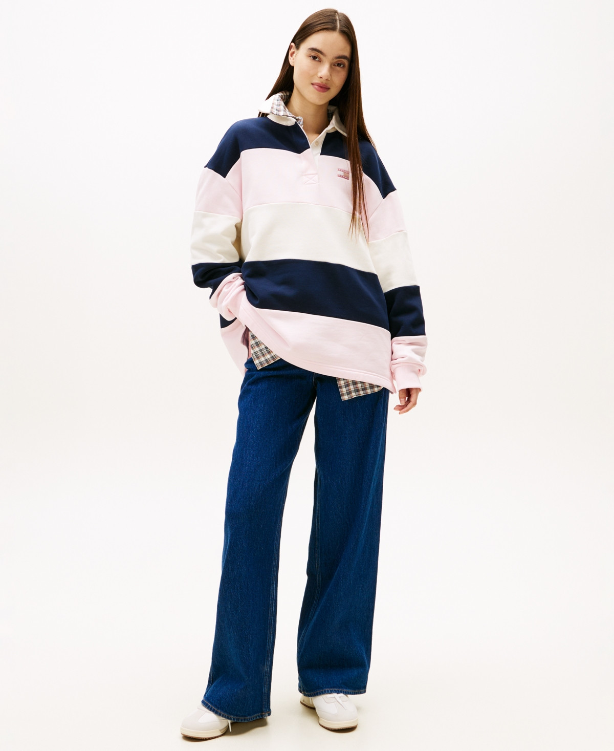 Tommy Jeans Women's Badge Stripe Rugby Long-Sleeve Sweatshirt - Light Pink / Stripe | Macy's